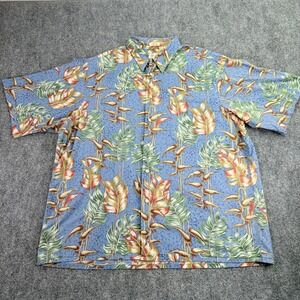 Reyn Spooner Hawaiian Shirt Mens XXL Blue Tropical Floral Regency Cotton Lawn